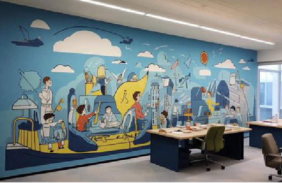 通江办公室墙绘的特点。